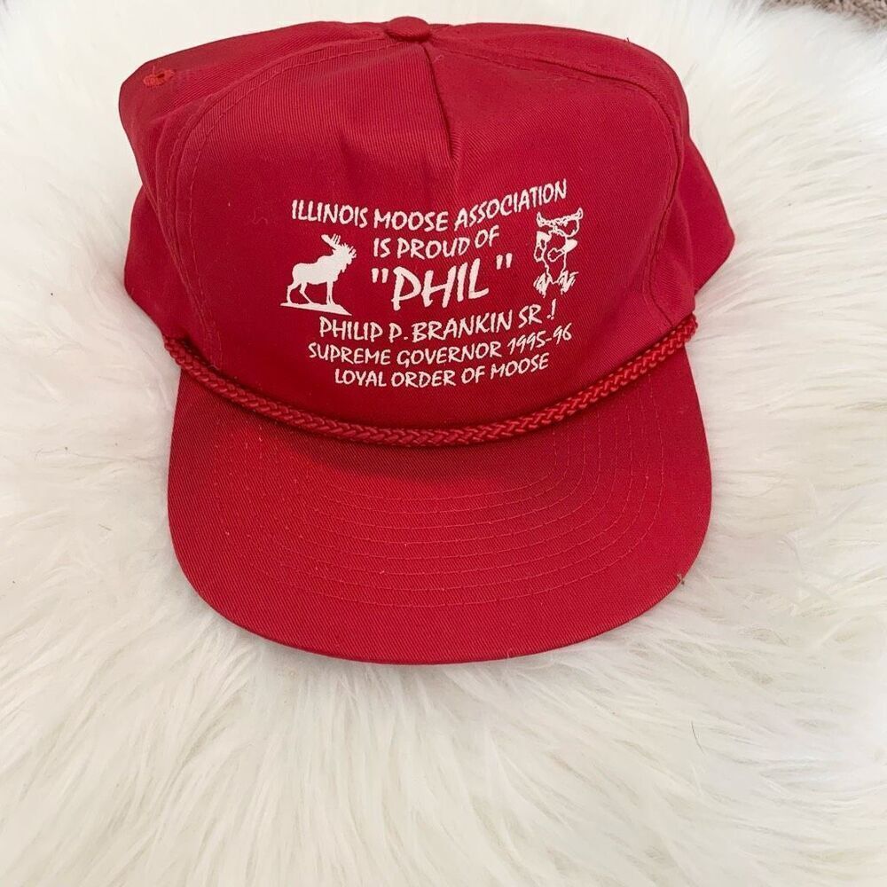 Vintage Red Rope Baseball Hat SnapBack Novelty Phil Illinois